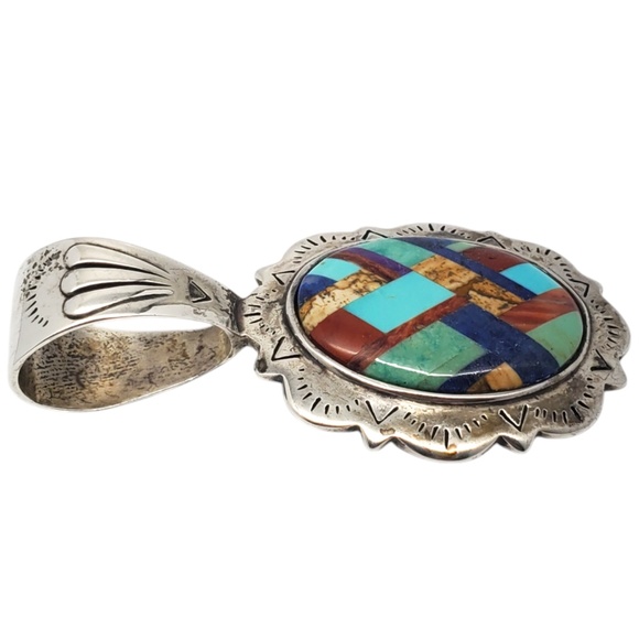 Shube Sterling Silver Navajo Mosaic Inlay Pendant #20786 - Picture 6 of 9